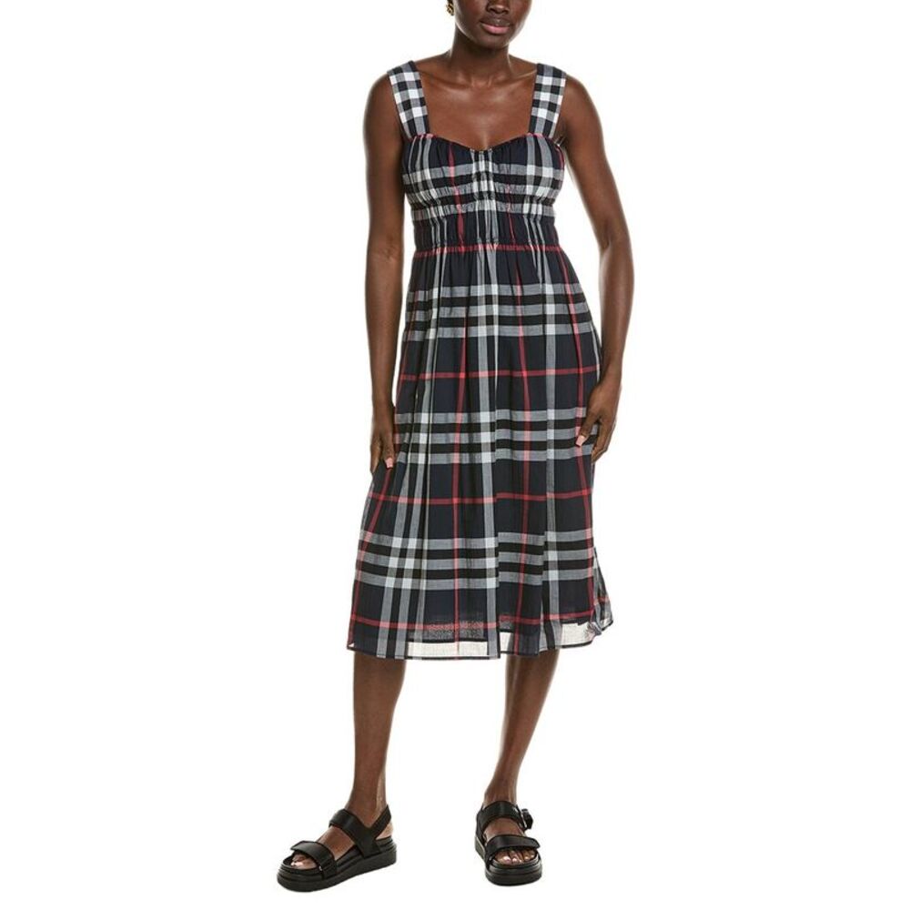 Burberry Womens  Check Midi Dress, Grey